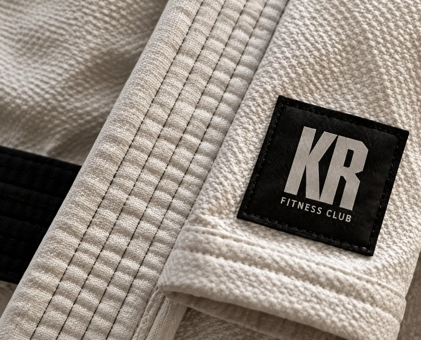 Kimono de Jiu-Jitsu com faixa preta e o patch da KR Fitness Club
